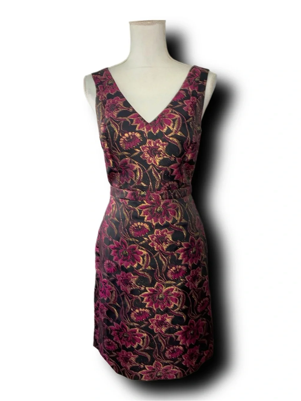 J. Crew Floral Jacquard V-Neck Sheath Dress in Black and Pink Classic